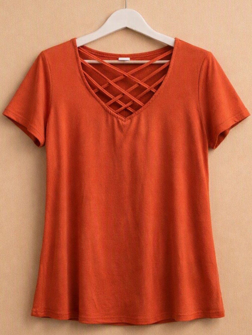 Zenana Size 1X Rust Orange Strappy V Neck Short Sleeve T Shirt Top Plus Size